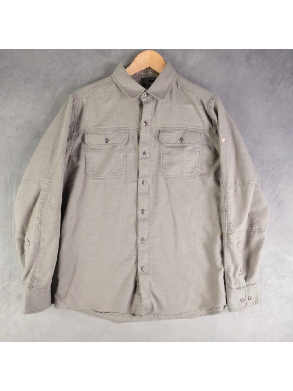 Kuhl Shirt Mens Medium Gray Herringbone Button Up 5 Panel Sleeve Heavy Outdoor